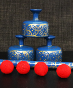 Indian Street Cups with Wand (Hand painted blue) by Mr. Magic - Trick