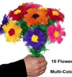 Appearing Flower Bouquet - 10 Multicolored Feather Flowers