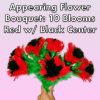 Appearing Flower Bouquet: 10 Blooms, Red with Black Centers